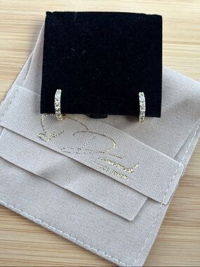 Brand New Gold Tone Pave Crystal Huggie Hoop Earrings Round Cartilage Piercing